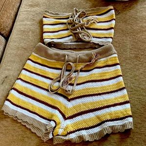 2 piece womens knitted shorts outfit